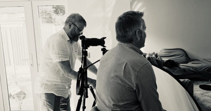 James Garrison, managing director 8848 filming with Phil Riley for a client video