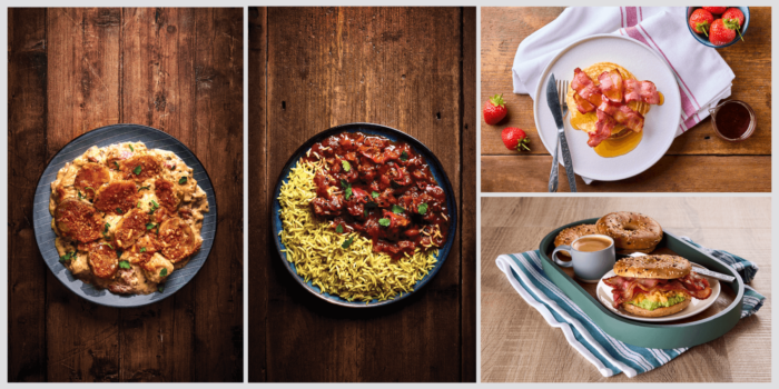 Four ready meal images on plates